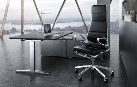 Auray - Bürodrehstuhl  - Chefsessel in Leder mit Metallgestell und Kopfstütze