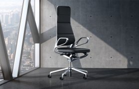 Auray - Bürodrehstuhl  - Chefsessel in Leder mit Metallgestell und Kopfstütze